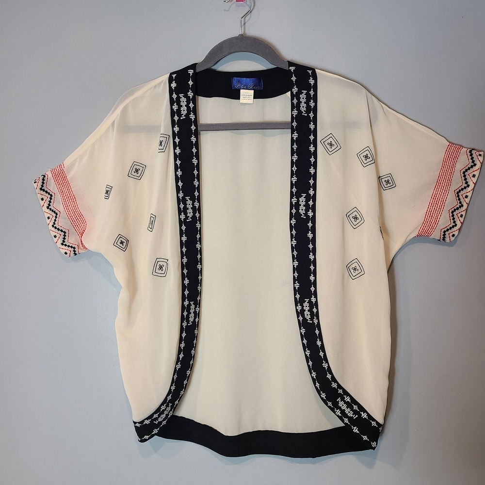 Blue Rain Sheer Y2K Embroidered Cardi Topper Coverup Festival‎ Country Boho